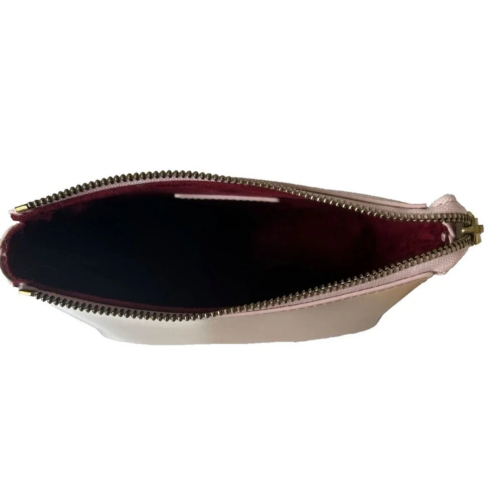 Staud Blush Leather Zipper Pouch Cosmetic Toiletry Bag Travel Wine Suede Lining